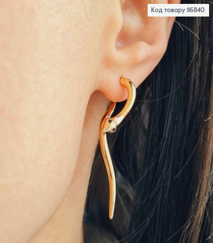 Серьги гвоздики, винтовые Змейки с черными глазами, 4см, Xuping 18K 116840 фото 2