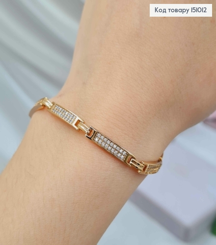 Браслет, плетение прямоугольными пластинками с камешками в два ряда, шир 4мм, длина 19см, Xuping 18K. 151012 фото 2