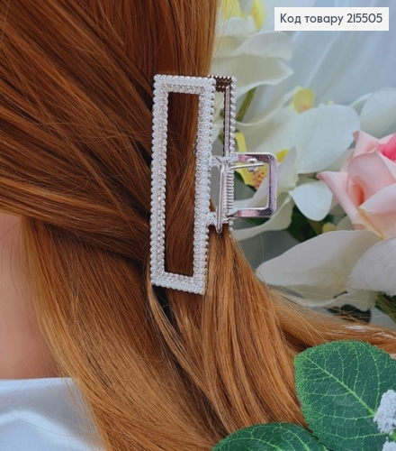 Краб метал, срібного кольору, в перлинках та камінцях, Прямокутний, 7см 215505 фото 2