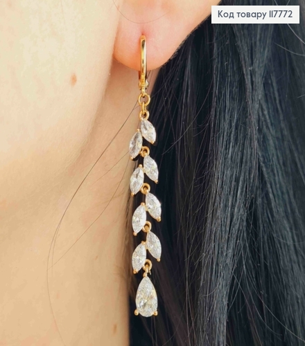 Серьги кольца (1,1см) с подвесками с Блестящими камешками (4,5см), Xuping 18К 117772 фото 2