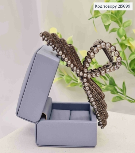 Краб металл "Петелька" украшен Блестящими камешками и Бусинками, 11,5см, цвета Черный Металлик 215699 фото 2