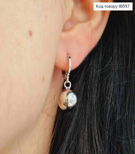 Серьги родственные кольца (1,1см) с подвесным шариком (1см), Xuping 181597 фото 2
