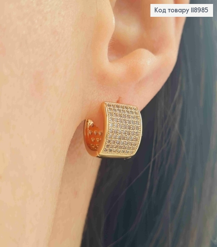 Серьги кольца украшены Блестящими камешками, ширина 1см, диаметр 1,3см, Xuping 18K 118985 фото 2