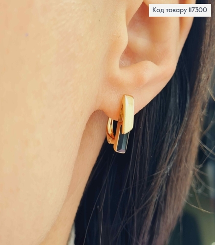 Серьги прямоугольные с квадратным черным камешком сваровски, длина 1,6, англ. застежка, XUPING 18K 117300 фото 2