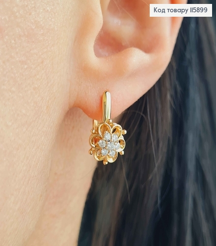 Сережки "Латаття" з камінцями, англ. заст. Xuping 18K 115899 фото 2