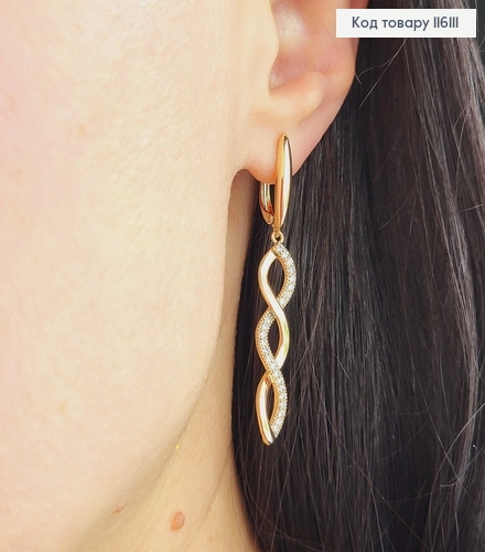 Серьги, "Спираль" с подвесками в камешках 3,5см, англ. застежка, Xuping 18К 116111 фото 2