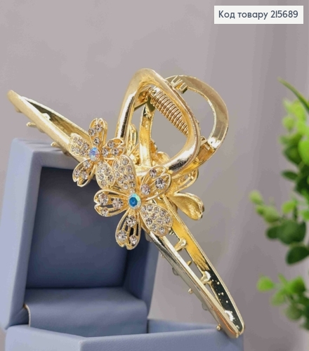 Краб металл "Петелька" украшен Цветами с камнями Хамелеон, 11,5 см, Золотого цвета 215689 фото 2