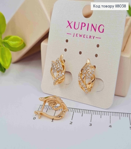 Серьги "Подснежники" с Блестящими камешками, 1,7см, английская застежка, Xuping 18K 118038 фото 3
