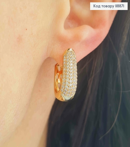 Серьги кольца ОВАЛЬНЫЕ украшены Блестящими камешками, ширина 7мм, длина 2см, Xuping 18К. 118871 фото 2