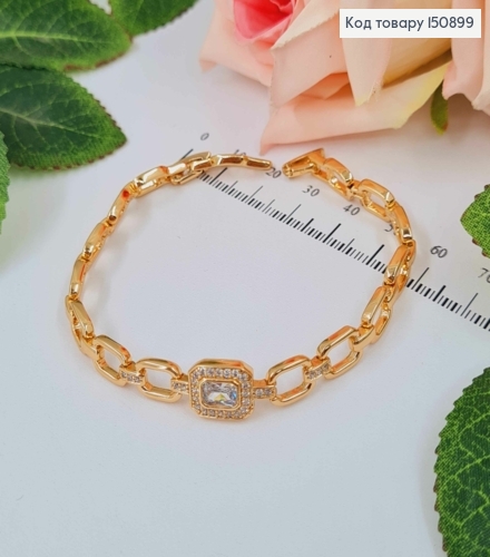 Браслет, плетение якорными пластинками, с квадратным камешком в оправе, 17+2см, Xuping 18К 150899 фото 2