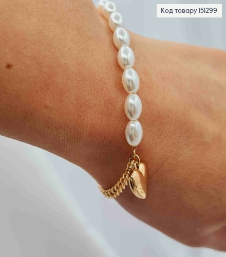 Браслет с подвеской "Сердце" комбинированное плетение, длина 17+3см, Xuping 18K 151299 фото 3