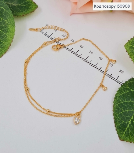Браслет на ногу, с подвеской Сердце с камнем и шариками, дл. 23+5см, Xuping 18К 150908 фото 2