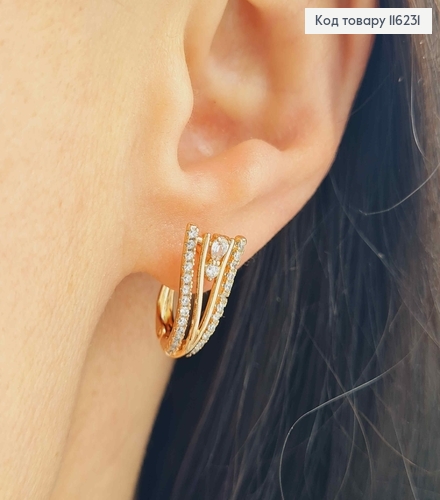 Серьги стрелы, "Виолончель" в камешках, 1,6см, англ. зам. Xuping 18K 116231 фото 2