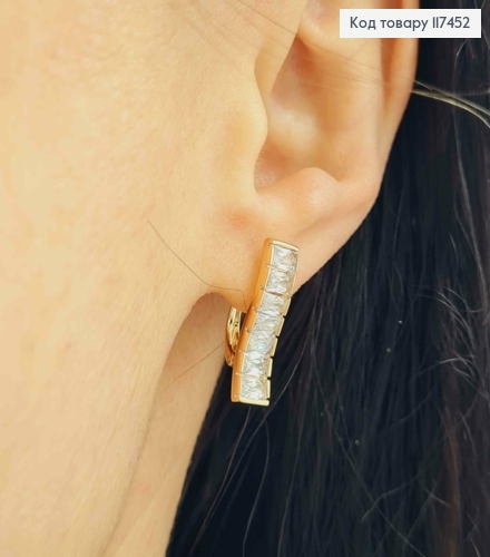 Серьги "ВЕЧНОСТЬ" с блестящими камнями в один ряд, дл. 2см, английский застежка, XUPING 18K 117452 фото 2