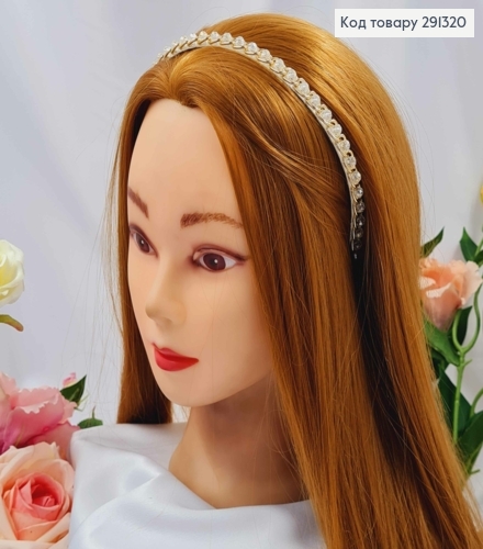 Обруч металевий з Золотим ланцюжком та Бусинками, Срібного кольору, 7мм 291320 фото 2