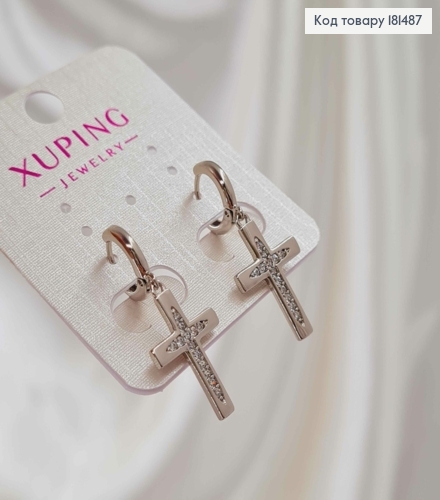Серьги кольца с подвесным Крестиком с камнями 1,9см, Xuping 181487 фото 2