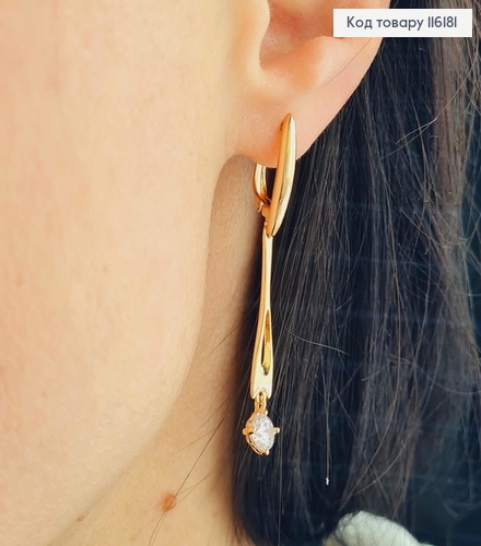 Серьги "Время" с подвеской камешком, 3см, англ. зам. Xuping 18K 116181 фото 2