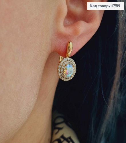 Серьги "Сияние Ночи", с камнем Хамелеоном в оправе из камешков, 1,9см, англ. зам., XUPING 18K 117519 фото 2