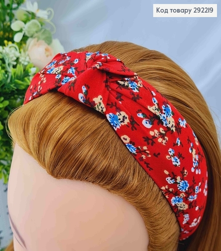 Обруч чалма Красного цвета, с цветами, шир. 292219 фото 2