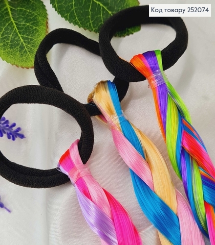 Резинка чорна мікрофібра 5см з ТРИКОЛІРНИМИ косичками 35см  в асорт. (яскраві) 252074 фото 2