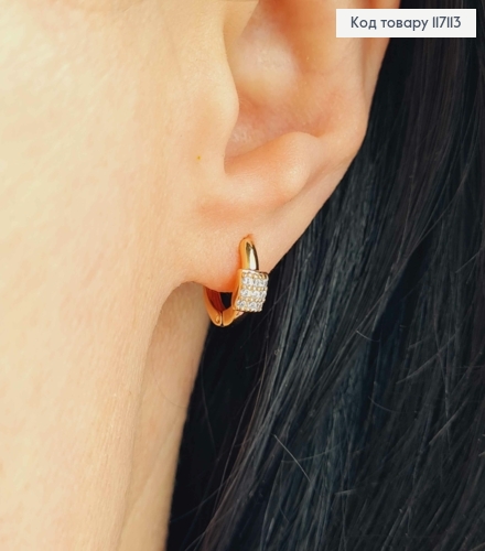 Серьги кольца 1см, с квадратиком в камешках, Xuping 18К 117113 фото 2