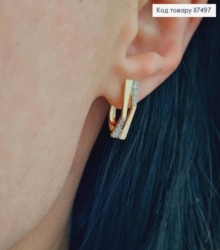 Серьги, "Фантазия" с камешками в два ряда, 1,7см, англ. застежка, Xuping 18К 117497 фото 2