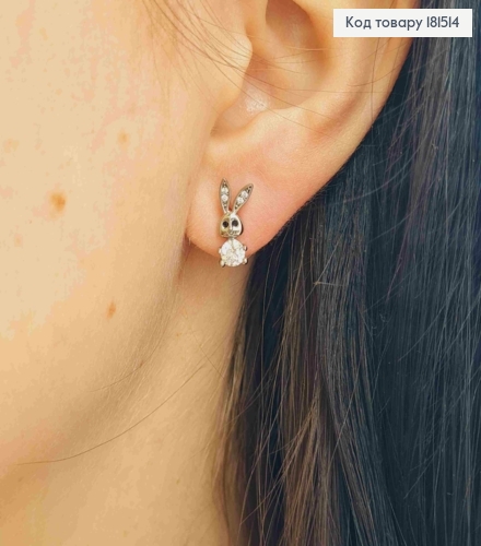 Серьги родованные гвозди, Зайчата с камнями, 1,3см, Xuping 181514 фото 2