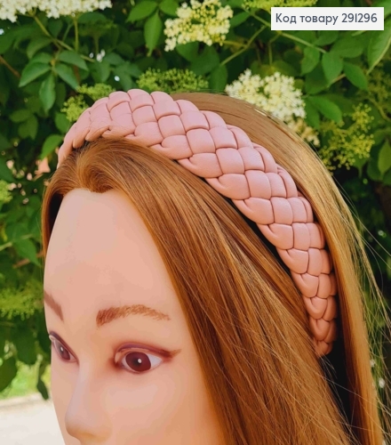 Обруч з екошкіри, плетений Косичка, РОЖЕВОГО кольору, шир. 3см 291296 фото 3