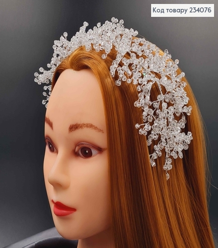 Гілочка у волосся срібного кольору, ручної роботи, з камінцями та стеклярусом 234076 фото 2