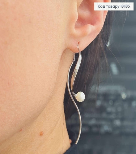 Серьги родованные, "Спирали" с жемчужиной, 5см. Xuping 181185 фото 3