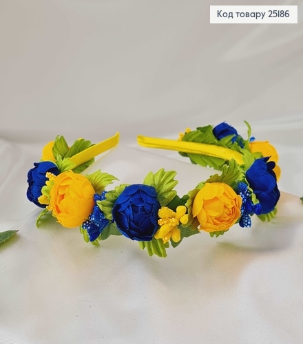 Віночок метал,  ЖОВТО-СИНІ(темні) піони , ручна робота, Україна 25186 фото 2