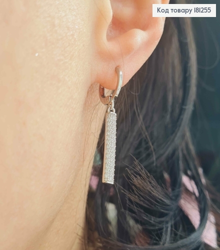 Серьги родованные, с подвесками пластинками в камешках, 4см, англ. зам. Xuping 181255 фото 2