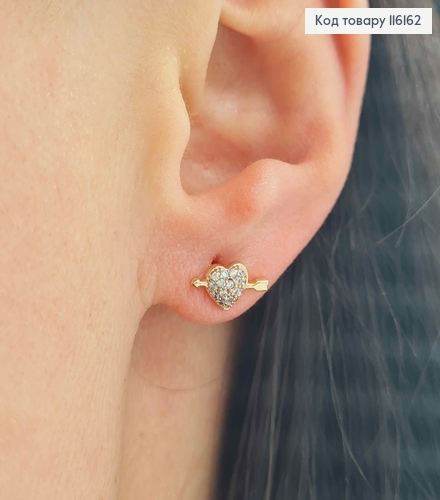 Серьги гвоздики, с Сердцем пронизанным Стрелой, 1см, Xuping 18K 116162 фото 2