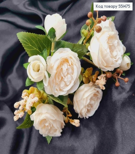 Искусственная композиция Пионовидные Розы, цвета АИВОРИ, 5 веточек на металлическом стержне, высота 30см 551475 фото 2