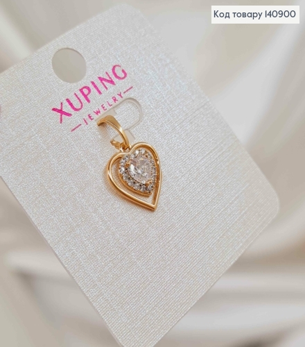 Кулон "Сердечко в Сердечке" с камешками, 1,2см, Xuping 18K 140900 фото 2
