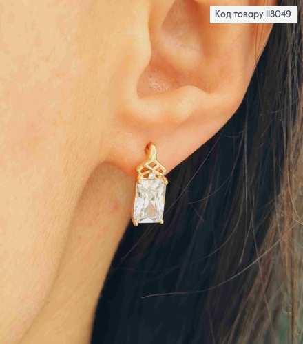 Серьги с блестящим квадратным камешком, 1,4см, английская застежка, Xuping 18K. 118049 фото 3