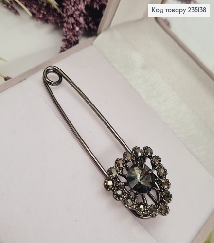 Брошка Шпилька "Лотос" в крупных камушках 7*2.5 см, пепельный цвет. 235138 фото 2