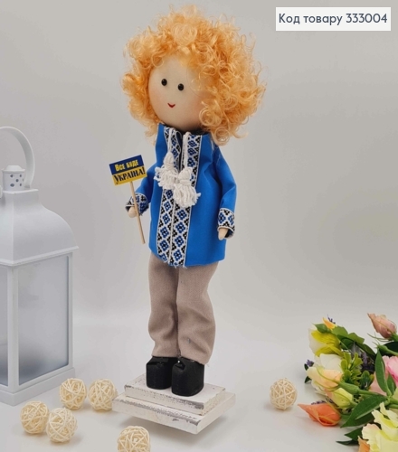 Кукла Мальчик, "Кудрявый белокурый" в голубой рубашке, высота 35см,см, ручная работа, Украина. 333004 фото 2
