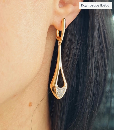 Серьги "Надежда" с подвеской в камешках, 4,5см, англ. зам, Xuping 18K 115958 фото 3