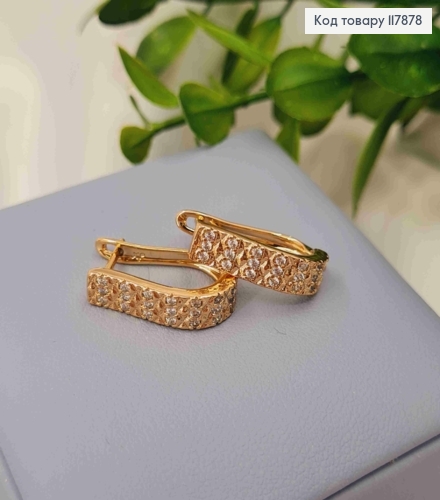 Серьги овальные украшены Блестящими камешками, длина 1,9см, англ застежка, Xuping 18K 117878 фото 2