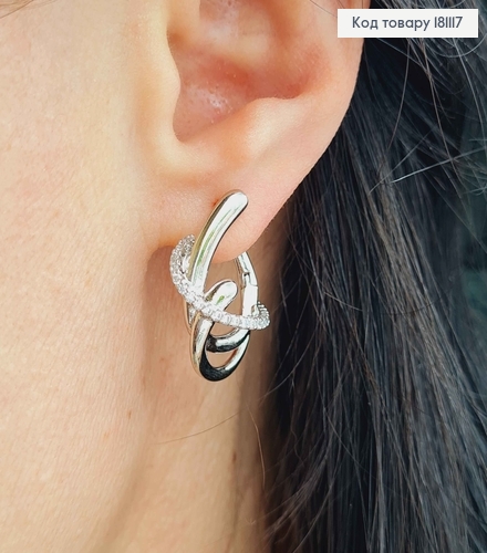 Сережки родованные, "Порто д'Афино" с линией камешков, 2,5см, англ. застежка, Xuping 181117 фото 2