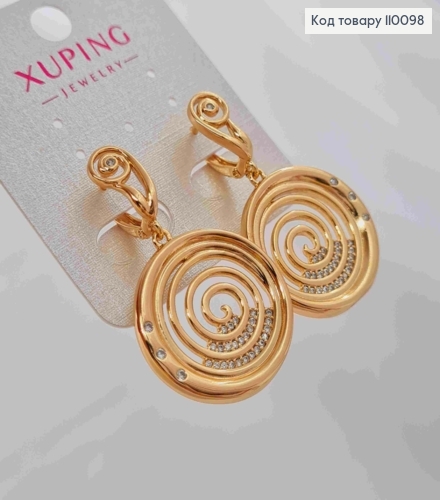 Сережки з підвіскою "Спіраль Життя" в Камінцях, довжина 1,4+2,4см, англійська застібка, Xuping 18K 110098 фото 2