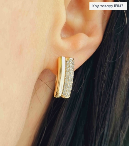 Серьги Прямоугольные с Блестящими камешками в три ряда, 1,6см, английская застежка, Xuping 18К 119142 фото 2