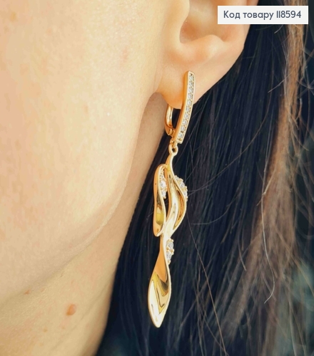 Серьги с подвижной подвеской "Веточка" с Блестящими камешками, 1,7+4,2см, англ. застежка, Xuping 18К 118594 фото 3