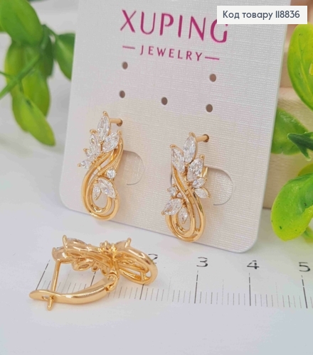 Серьги "Весенние" украшены Блестящими камешками, 2см, англ. застежка, Xuping 18К 118836 фото 2