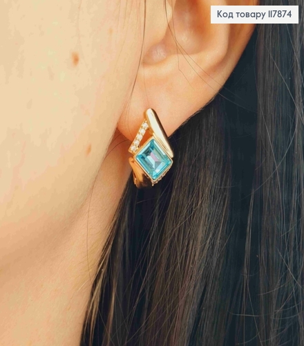 Серьги "АннеТ" с Голубым камнем сваровски, длина 2см, англ застежка, Xuping 18K 117874 фото 3