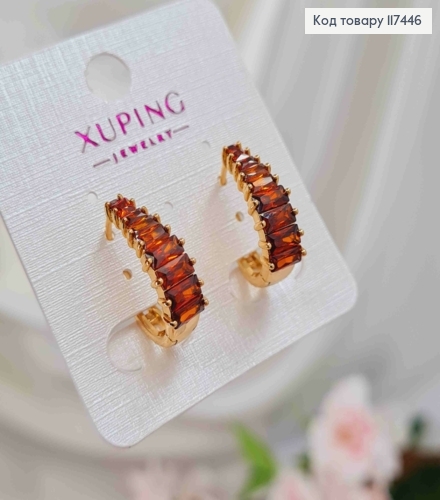 Серьги овальные, с камешками в один ряд Красного цвета, длина 1,9см, XUPING 18K 117446 фото 3