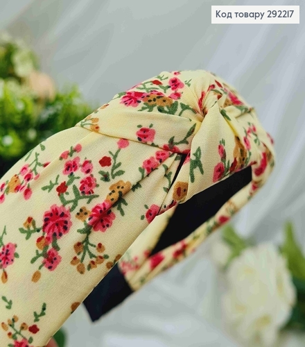 Обруч чалма желтого цвета, с розовыми цветами, шир. 292217 фото 4