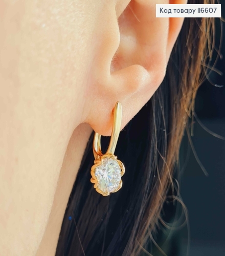 Серьги "Лотос" с белым камешком, 2см, англ. зам. Xuping 18К 116607 фото 2