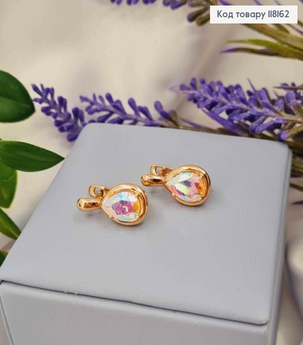 Серьги "Капелька Надежды" с Блестящим камнем Хамелеоном, 1,75 см, английская застежка, Xuping 18K 118162 фото 2